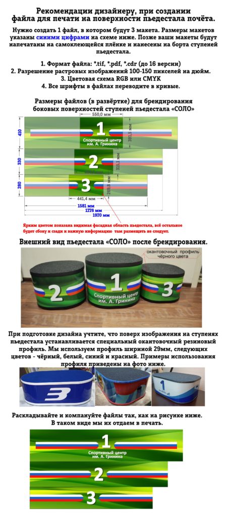 ТЗ по подготовке файла для печати пьедестал почёта "Соло"