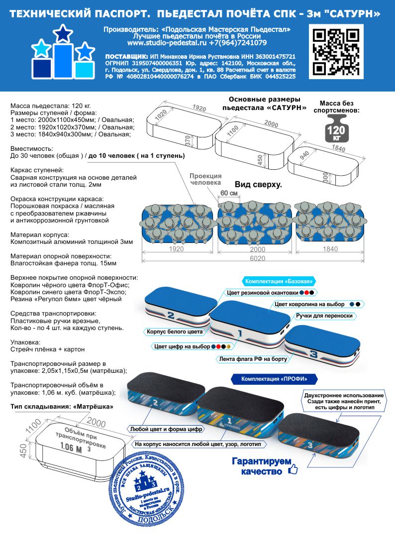 Технические характеристики пьедестала 